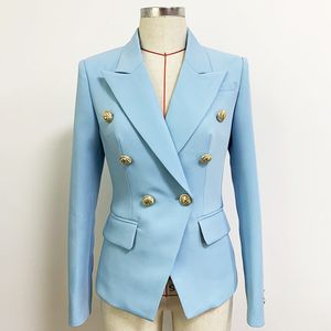 Estilo clásico Diseño original de calidad superior Chaqueta cruzada para mujer Azul bebé Chaqueta delgada Hebillas de metal Blazers Traje compuesto Abrigo de tela Outwear