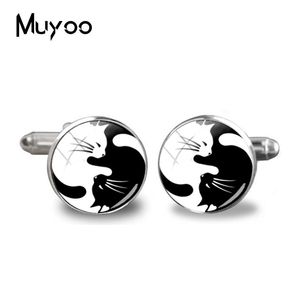 2018 nouveaux boutons de manchette Yinyang pour femmes noir blanc chats Vintage verre Photo manchettes bijoux cadeaux rond rond dôme manchette