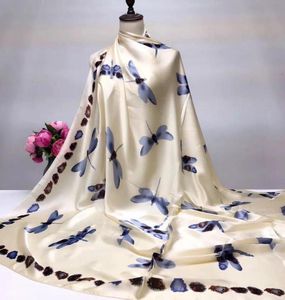 2018 Silk Satin Square Scarf Women Impresión Hijab Long Wrap Shawl Dragonfly Fashion Soft 1401408615192