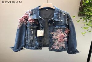 Jean au secteur automne de printemps 2018 NOUVEAU FEMBRE NOUVEAUX STÉRÉO STÉRÉO PINE FLORIE BROIDE EN DENIM Vestes Étudiant Mouilles de base L26689278216