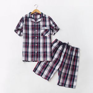 2018 Summer Brand homewear Men Casual Plaid Pijama sets Men Turn-down Collar shirt half pants Male Soft Cotton ropa de dormir traje