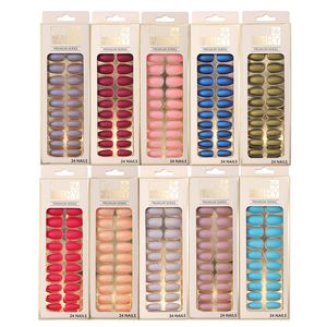 Faux ongles longs de couleur unie, couverture complète, ballerine givrée, mate, pointe d'art, décoration de manucure à faire soi-même, 24 pièces/boîte