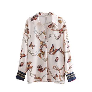 2018 Femmes Vintage Chaîne Papillon Impression Casual Kimono Blouses Chemise Femmes Automne Chic Blusas Roupas Femininas Tops Ls2669 Y190427