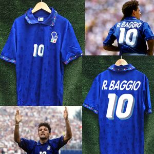 1994 Italie Roberto Baggio Maillot Avec Lextral # 10 R.BAGGIO Maillots de Football 1994 Domicile Bleu Extérieur Blanc Italia Classique Vintage Calcio MAGLIA