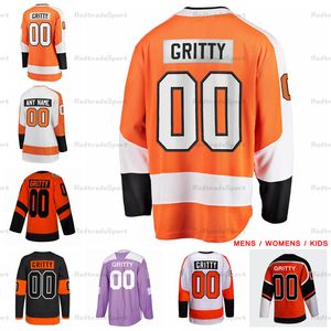 Personalizar para hombre para mujer Niños 00 Gritty Hockey Jerseys Negro Naranja Camisa personalizada Ladies Jóvenes cosidas Jersey