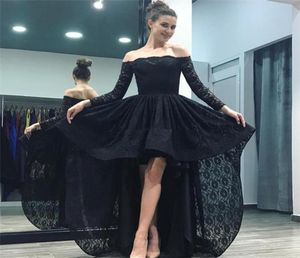 2019 Black Lace High Low Robes de bal Off épaules à manches longues Robe de soirée Backless Cocktail bon marché Robes Homecoming Custom For5358015