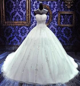 Vestidos de novia de vestidos de baile 2019 Aline Bordado de cristal sin tirantes Aline Bordado Princesa Princesa Bridal Hechor Made8308270