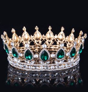 2019 Cristal verde esmeralda Color dorado Elegante Royal Regal Diamantes de imitación brillantes Tiaras y coronas Tiaras nupciales del desfile de quinceañera 15 7305823
