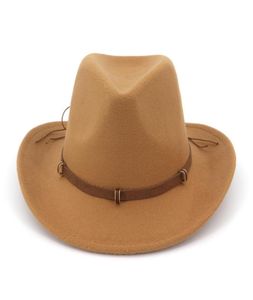 2019 mode Femmes Homme Laine Feutre Western Cowboy Chapeaux À Large Bord Jazz Fedora Trilby Cap Panama Style Carnaval Chapeau Floppy Cloche Cap9663615