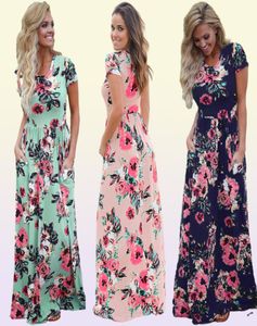 2019 imprimé floral Boho robe de plage femmes longue robe Maxi été femmes robes à manches courtes soirée femme robe décontracté Vesti3874331