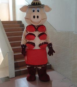2019 Cerdo sexy de alta calidad con sujetador rojo Disfraz de mascota Vestido de fiesta de lujo Disfraces de carnaval de Halloween Tamaño adulto
