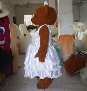 Traje de la mascota del oso de la novia de la pareja de bodas de alta calidad 2019 con un vestido de novia blanco para que lo use un adulto