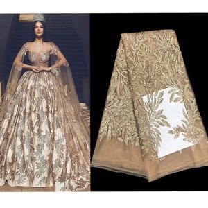 2019 moda novedosa elegante tela de encaje de malla de encaje de lentejuelas bordadas francesas Material de costura de alta calidad para vestido de novia 5 yardas