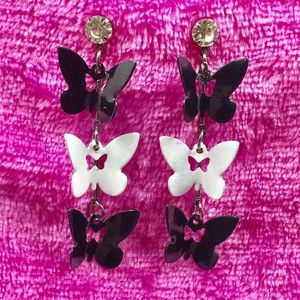 Vente chaude Multi étages Noir blanc Cristal Papillon Glands Dangle Lustre Boucles D'oreilles Exagéré Pendentif Boucles D'oreilles