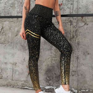 2019 Lady Gold Stamp Imprimer Stretchy Taille Haute Leggings Sans Couture Pantalon De Yoga Pantalon Énergie Leggings Sans Couture Gym Fille Leggins H1221