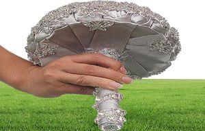 2019 Luxurious Crystal Broch Bouquet Marfil Grey Crystal Beading Bouquet Flores de boda de satén Accesorios de boda de novia de novia8330091