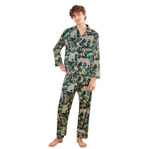2019 conjuntos de pijamas para hombre con pantalones, ropa de dormir con estampado de flores, Pijama de satén, ropa de dormir de seda suelta, Pijama de manga larga de dos piezas