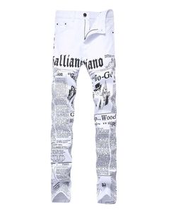 2019 pantalones vaqueros estampados para hombre, pantalones vaqueros pintados, palabras informales, elásticos, elásticos, de moda, rectos, cintura media 7567140