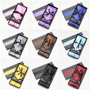2019 Neck Tie Set Necktie Hanky ​​Gemelos Soid Color Lazos de Hombre Conjuntos Caja de Regalo Pañuelos Pocket Pocket Square Tower Cravat