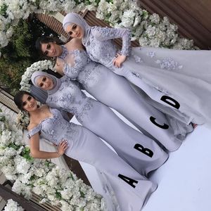 2019 Nuevos vestidos de dama de honor de lavanda baratos de la sirena encaje 3d aplicates longitud larga longitud de la boda invitado de la boda del honor vestidos formales
