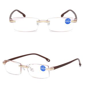 2021New bonnes lunettes de lecture sans monture PC revêtement Film hypermétropie lunettes pour hommes et femmes Style pas de cadre avec des lentilles de puissance