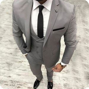 2019 nuevo gris 3 piezas traje para hombre traje de novio trajes de hombre formales baratos para boda hombres Slim Fit novio esmoquin para hombre chaqueta chaleco 281n