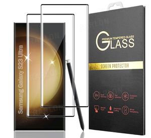 Protecteur d'écran convivial en verre trempé incurvé 3D pour Samsung Galaxy S24 S23 Ultra S22 S21 S20 Ultra S10 Plus S9 Note 20 Film de colle latérale Support d'empreinte digitale