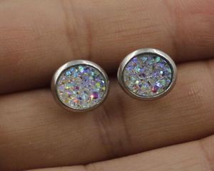 2019 nouveau acier inoxydable Druzy résine sirène écailles de poisson motif dôme joints cabochon boucles d'oreilles pour filles enfants 8mm dame 12mm4794003