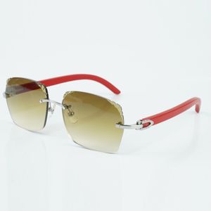 Nouvelle vente chaude style exquis 3524018 lunettes de soleil à lentilles micro coupantes, lunettes à branches en bois rouge naturel, taille: 18-135mm