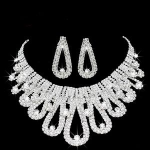 Bijoux de créateur de perles romantiques avec cristal, deux pièces, boucles d'oreilles, collier, strass, ensembles de bijoux de mariée pour mariage