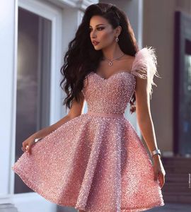 Robe de cocktail rose sexy style arabe de Dubaï longueur au genou courte tenue de club formelle robe de soirée de bal de fin d'année, plus la taille sur mesure