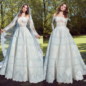 2019 Zuhair Murad Robes De Mariée En Dentelle Avec Manches Longues Sur L'épaule Appliqued Robes De Mariée Modest Plus Taille Robe De Novia 326 326