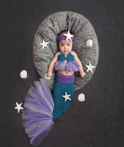 2019new Baby Girl trajes de sirena de punto Tutu malla encaje sirena cola ropa recién nacido Bebe Pography Props estrella de mar diademaMX4888563