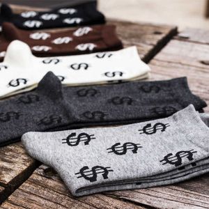 2020 1 paire chaussettes thermiques hiver chaud drôle Dollar imprimer hommes causal épaissir chaussettes équipage Sportswear coton noir blanc chaussettes nouveau X0710