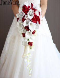 2020 artificielle perle cristal bouquets de mariée ivoire cascade mariage fleur de mariée mariées rouges à la main broche bouquet de mariage3034039