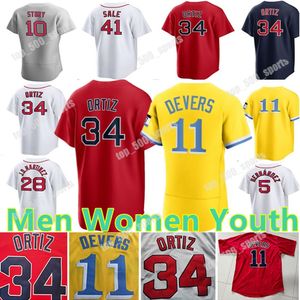 2024 Custom 10 Trevor Story Jerseys 34 David Ortiz 41 Chris Sale City Connect 11 Rafael Devers Verdugo J.D. Martinez Hombres Mujeres Jersey de béisbol juvenil