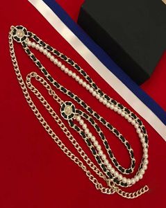 2020 marca de moda fiesta mujeres Vintage cadena gruesa cinturón de cuero Color dorado doble collar de perlas cinturón fiesta joyería fina 7859742