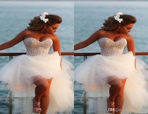 2020 encantadores vestidos de graduación altos y bajos elegantes sexis escote en forma de corazón de tul con perlas vestido Formal de fiesta en la playa vestido de mujer Cheap7498932