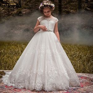 2020 robes de fille de fleur blanche bon marché pour les mariages dentelle filles robes de reconstitution historique robe de première communion petites filles robe de bal de bal0