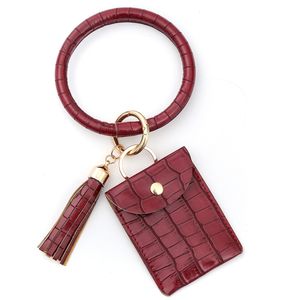 Bracelet porte-clés Style Croco, 10 couleurs, en cuir PU, peau de Crocodile, avec sac à monnaie et pendentif à pompon, M174B, 2021