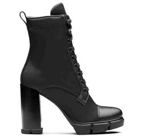 Designers femmes bottes à lacets bottines femmes en cuir noir bottes de combat à talons hauts chaussures de mode botte d'hiver avec boîte sacs NO256