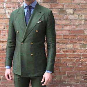 2020 Double boutonnage vert hommes costumes Terno Slim Fit mode fête de mariage smoking pour hommes costumes de marié formels avec pantalon Blazer X0909
