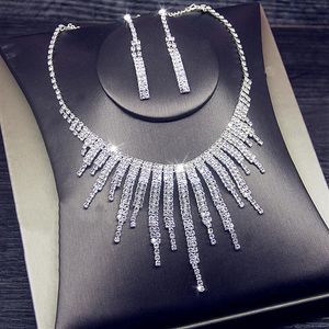 2020 Elegant Silver Plated Rhinestone Bridal Necklace Earrings Jewelry Set Cheap Accessories for Bride Bridesmaid Prom Evening Wed289p