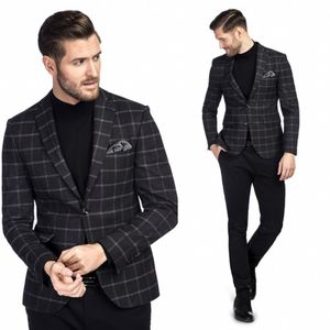 2020 Mode Hommes Costumes De Mariage Tuxedos Glen Plaid Blazer Sur Mesure À Deux Boutons À Pointe Revers Marié Porter Costume D'affaires Veste + Pantalon