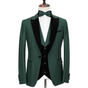 2020 Groom Male Wedding Prom Suit Green Slim Fit Tuxedo Men Formal Business Party Wear Suits 3 Pieces Set (Jacket+Pants+Vest)