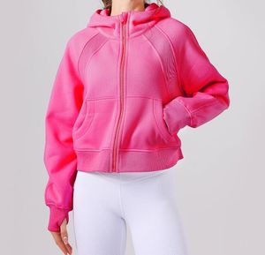 LU-026 Sudaderas con capucha para yoga, sudadera de buceo con media cremallera completa, chaqueta deportiva de felpa definida, forro polar grueso, abrigo informal cálido para entrenamiento y Fitness, suéter