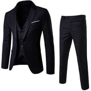 2020 de los hombres de moda trajes delgados de los hombres de negocios Casual padrino de tres piezas traje Blazers chaqueta pantalones pantalones chaleco conjuntos LJ201223
