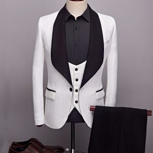 Novedad de 2020, esmoquin para padrino de boda con solapa, trajes para hombre rosa/rojo/Blanco/negro, chaqueta para padrino de boda (chaqueta + pantalón + lazo + chaleco)