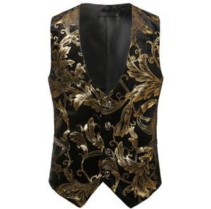 Robe de smoking à fleurs dorées pour hommes, gilet à simple boutonnage, noir, pour marié de mariage, nouvelle collection 2020, 6567424