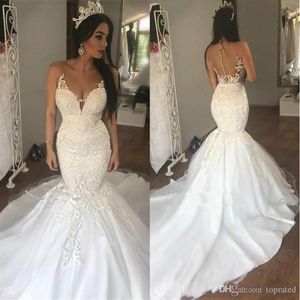 2020 Nouvelle Arrivée Train Arabe Sirène Dentelle Robes De Mariée Sheer Équipée Plus La Taille Dubaï Robe De Mariée Africaine Robe De Novia Bride262g